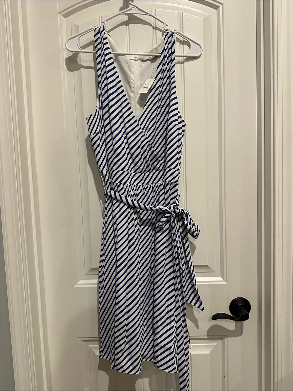 LOFT Sleeveless Blue and White Striped Wrap Dress
